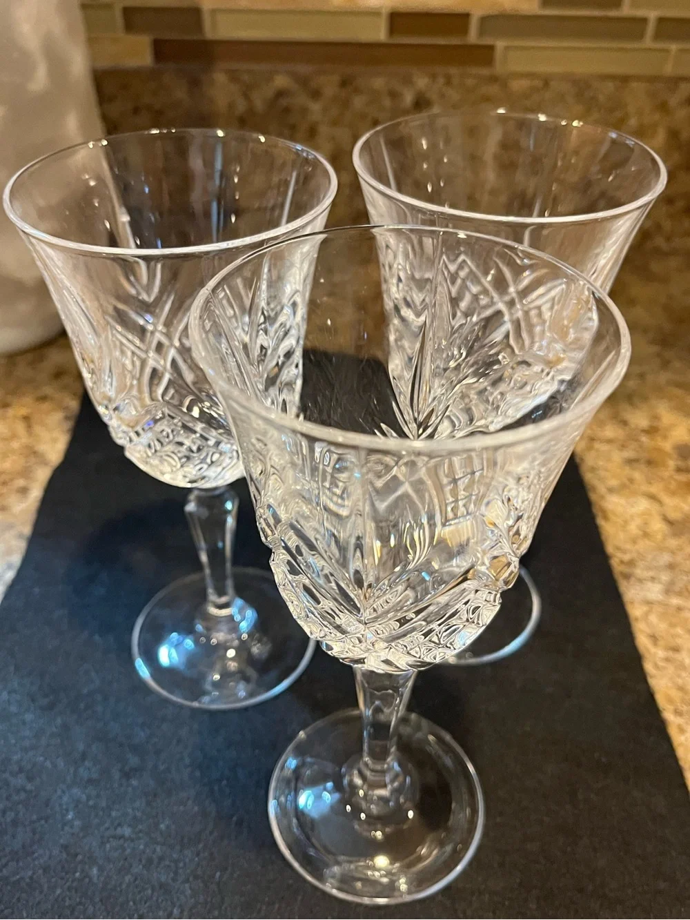 Clear Cut Crystal Wine Glasses - Set of 3